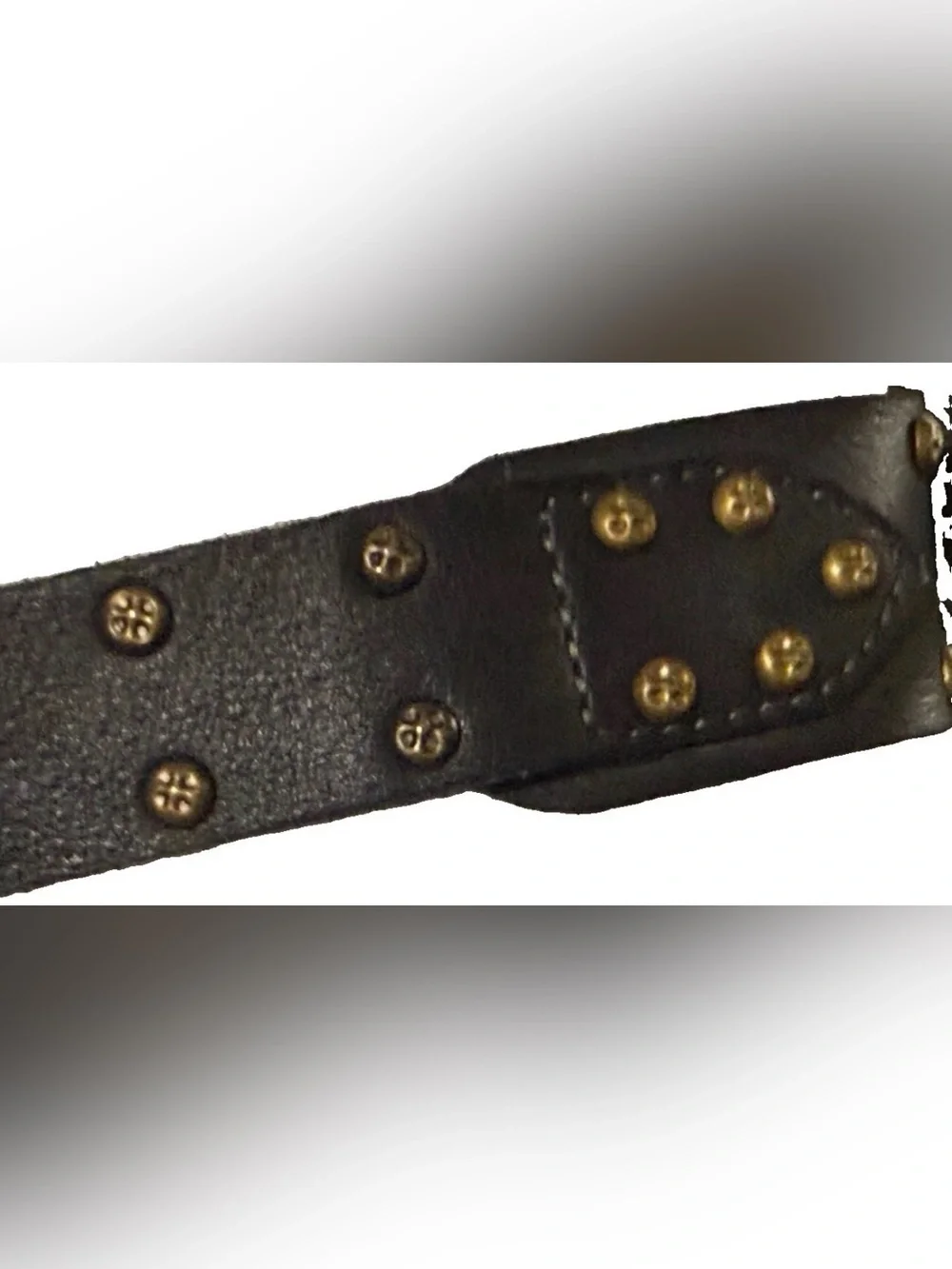 Free People Black Leather Belt Brass Buckle Studded Boho Western One size